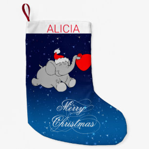 Petite Chaussette De Noël Arrière - plan Bleu Et Éléphant