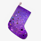 Petite Chaussette De Noël Arrière - plan de feuille violet avec étoiles (Devant (Accrochage))