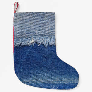 Petite Chaussette De Noël Arrière - plan de tissu Denim Jeans déchiré