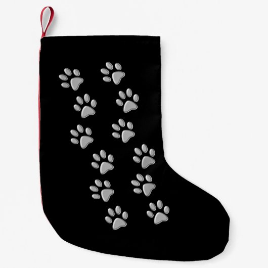 Petite Chaussette De Noël Arrière - plan noir Silver Dog Paws Motif d'impres (Devant)