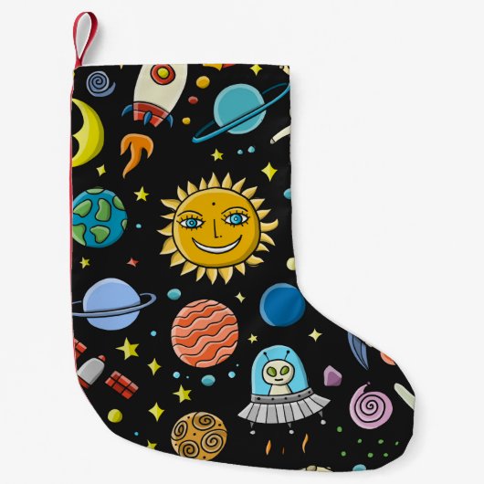 Petite Chaussette De Noël Arrière - plan spatial. Planètes du système solair (Devant)
