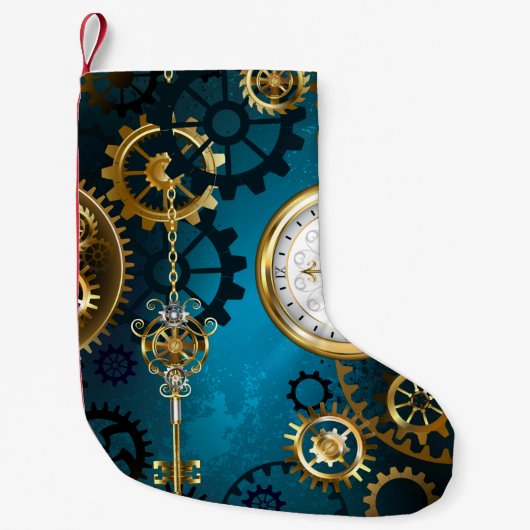 Petite Chaussette De Noël Arrière - plan turquoise à vapeur avec Gears (Devant)