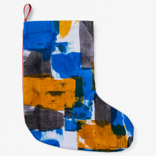 Petite Chaussette De Noël Art abstrait bleu, orange et gris