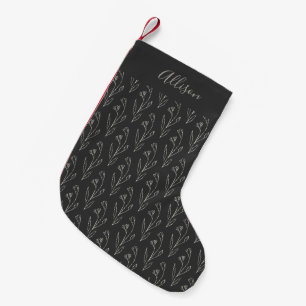 Petite Chaussette De Noël Art botanique en noir et blanc personnalisé