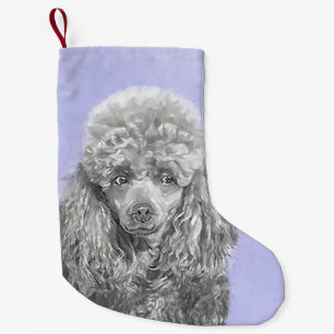 Petite Chaussette De Noël Art de chien gris argenté bleu jouet miniature Can