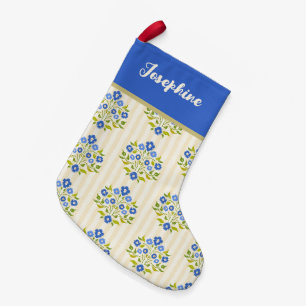 Petite Chaussette De Noël Art floral de Noël bleu personnalisé