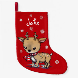 Petite Chaussette De Noël Art Illustré Cute Little Deer