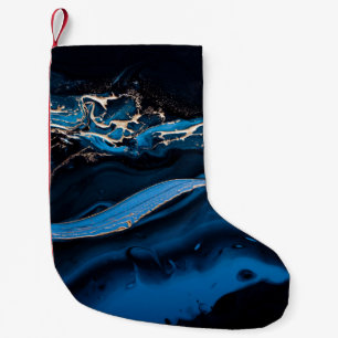 Petite Chaussette De Noël Art liquide. Or métallique liquide en bleu abstrai