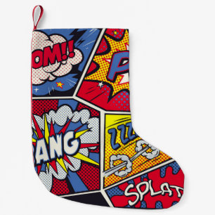 Petite Chaussette De Noël Art pop rétro, motif de la bande dessinée.
