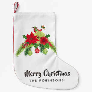 Petite Chaussette De Noël Art populaire aquarelle floral Noël