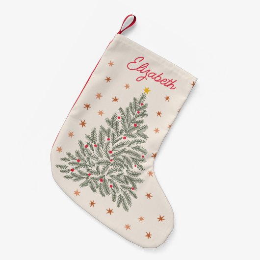 Petite Chaussette De Noël Art populaire scandinave Arbre de Noël et étoiles (Devant (Accrochage))