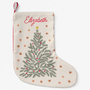 Petite Chaussette De Noël Art populaire scandinave Arbre de Noël et étoiles