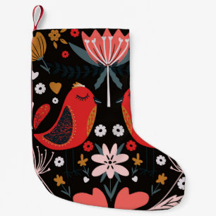 Petite Chaussette De Noël Art populaire scandinave : Oiseaux colorés.