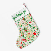 Petite Chaussette De Noël Artisan Abstrait Aquarelle Peinture Splashes Nom (Dos (Accrochage))