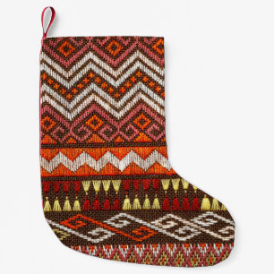 Petite Chaussette De Noël artisanat thaïlandais ancien, tapis péruvien.