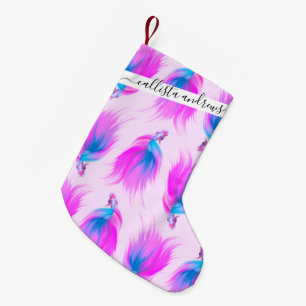 Petite Chaussette De Noël Artsy Girly Neon rose bleu peint Betta Poisson