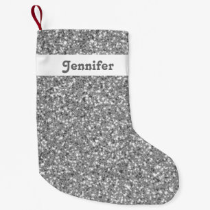 Petite Chaussette De Noël Aspect Pailleté Argent Avec Nom Personnalisé