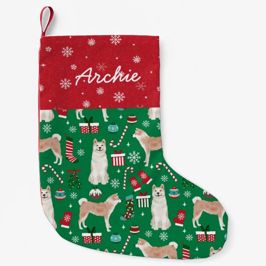 Petite Chaussette De Noël Atterrissage de Noël des Chiens d'Akita (Devant)