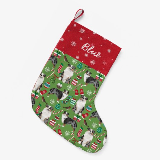 Petite Chaussette De Noël Aussie Dog Nom personnalisé Pet Stocker (Devant (Accrochage))