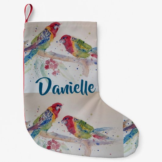 Petite Chaussette De Noël Australian Rosella Parrot Aquarelle Nom Stocking (Devant)