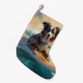Petite Chaussette De Noël Australian Shepherd Beach Surfing Peinture (Devant (Accrochage))