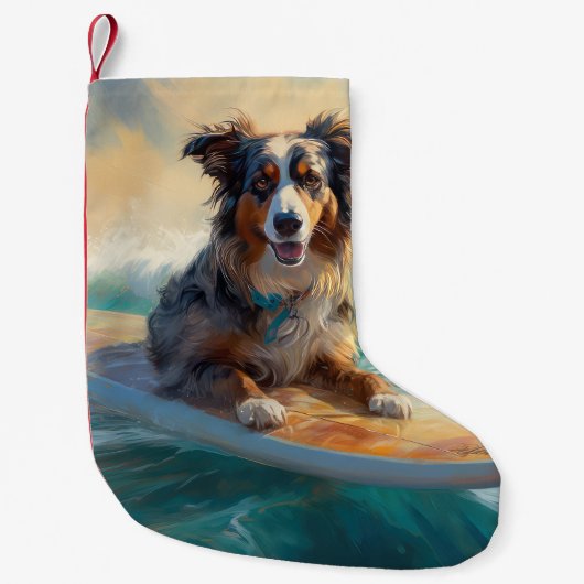 Petite Chaussette De Noël Australian Shepherd Beach Surfing Peinture (Devant)