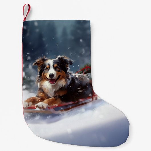 Petite Chaussette De Noël Australian Shepherd hiver neige de Noël (Devant)