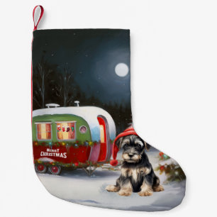 Petite Chaussette De Noël Aventure de Noël de la caravane de Schnauzer d'hiv