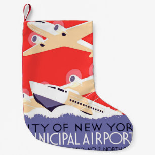 Petite Chaussette De Noël Avion en vol vintage WPA coloré