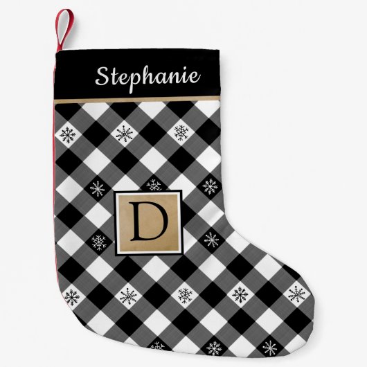 Petite Chaussette De Noël B&W Buffalo Check Snowflaid Plaid Monogramme Nom (Devant)