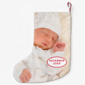 Petite Chaussette De Noël Baby First Christmas Monogramme Nom Photo (Dos)