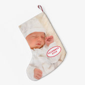 Petite Chaussette De Noël Baby First Christmas Monogramme Nom Photo (Dos (Accrochage))