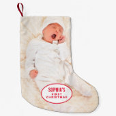 Petite Chaussette De Noël Baby First Christmas Monogramme Nom Photo (Devant)