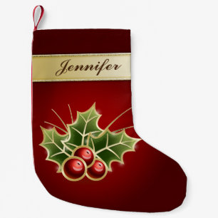 Petite Chaussette De Noël Baie brillante Personalizable de houx