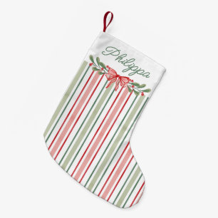 Petite Chaussette De Noël Baies rouges aquarelle Noeud papillon Rayures Noël