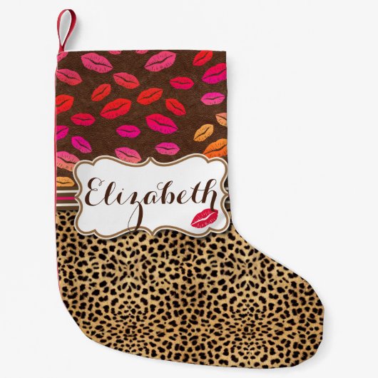 Petite Chaussette De Noël Baisers de lèvres d'empreinte de léopard (Devant)
