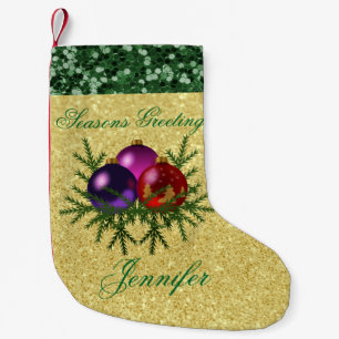 Petite Chaussette De Noël Bal coloré Ornements or & Green Faux Parties scint