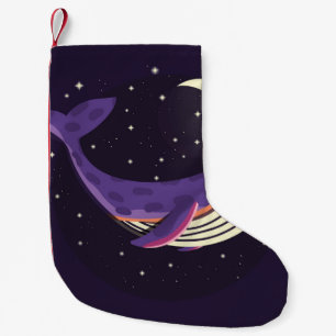 Petite Chaussette De Noël Baleine spatiale : portrait illustré coloré.