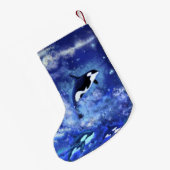 Petite Chaussette De Noël Baleines sur Pleine lune Bleue Noël Stocker (Dos (Accrochage))