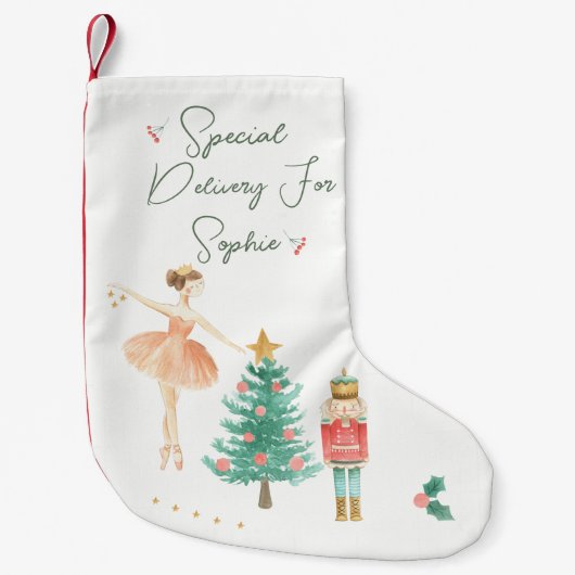 Petite Chaussette De Noël Ballerina, Casse-noix, Arbre de Noël (Devant)