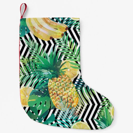 Petite Chaussette De Noël Bananes exotiques citrons Tropical sans joint (Devant)