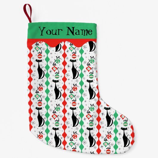 Petite Chaussette De Noël Bande de chat Xmas Rétro Multi Nom 2 côtés (Devant)