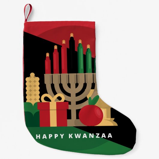 Petite Chaussette De Noël bande diagonale Happy Kwanzaa bas (Devant)