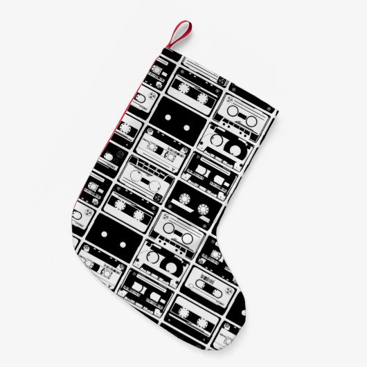 Petite Chaussette De Noël Bandes audio rétro, motif à l'ancienne. (Devant (Accrochage))