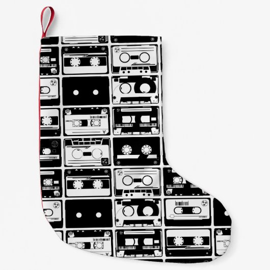 Petite Chaussette De Noël Bandes audio rétro, motif à l'ancienne. (Devant)