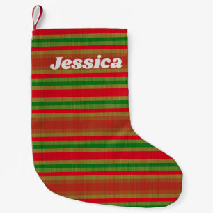Petite Chaussette De Noël Bandes d'or rouge vert personnalisées