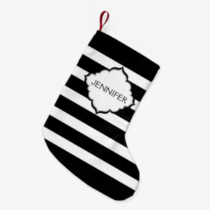 Petite Chaussette De Noël Bandes Horizontales Noires Et Blanches