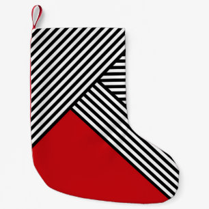 Petite Chaussette De Noël Bandes noires et blanches avec triangle rouge