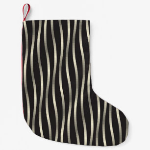 Petite Chaussette De Noël Bandes ondulées dorées, texture luxueuse