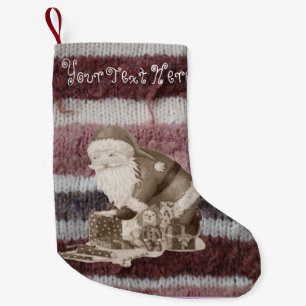 Petite Chaussette De Noël bandes tricotées père Noël se prépare pour No